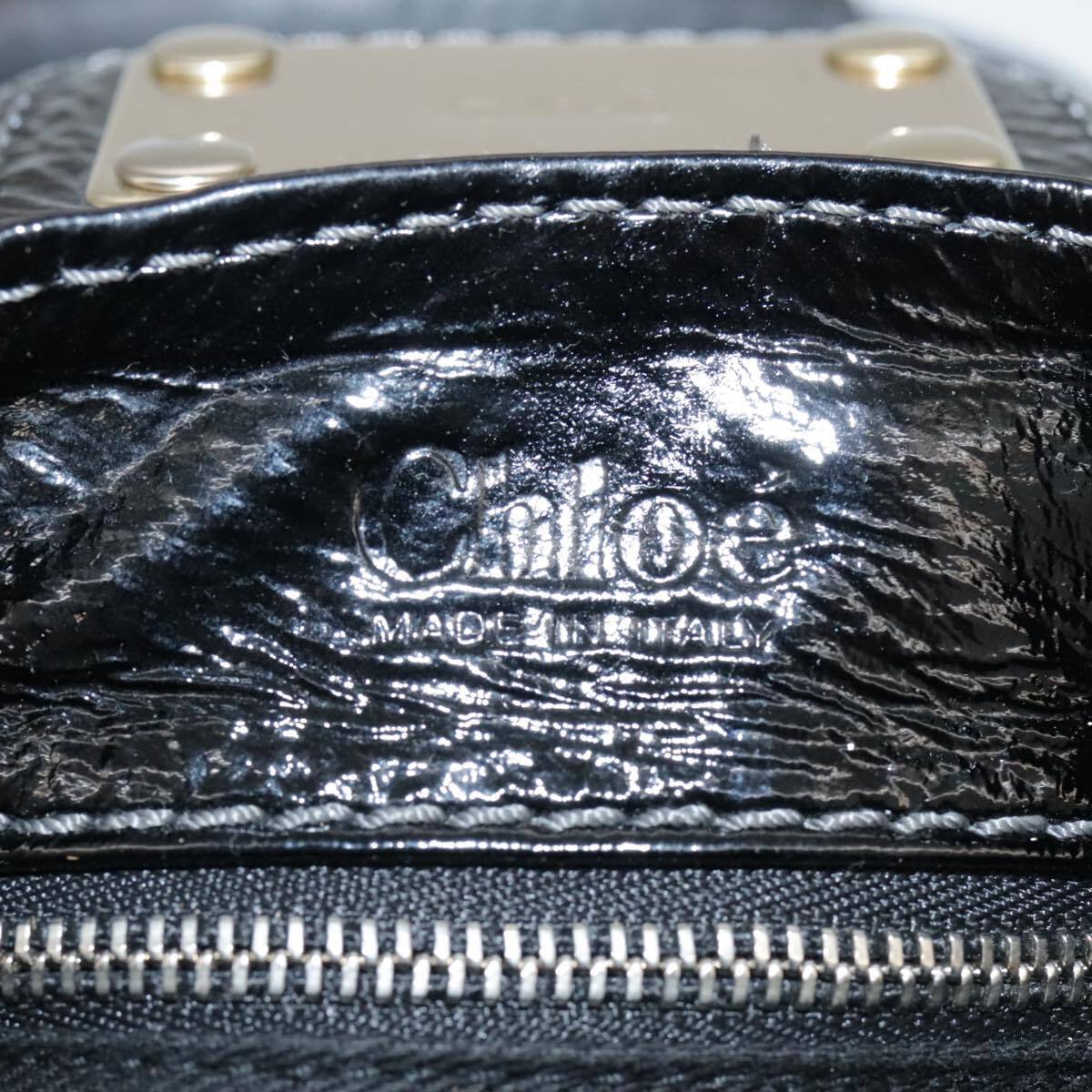 Chloe paddington hand bag enamel black auth mr780