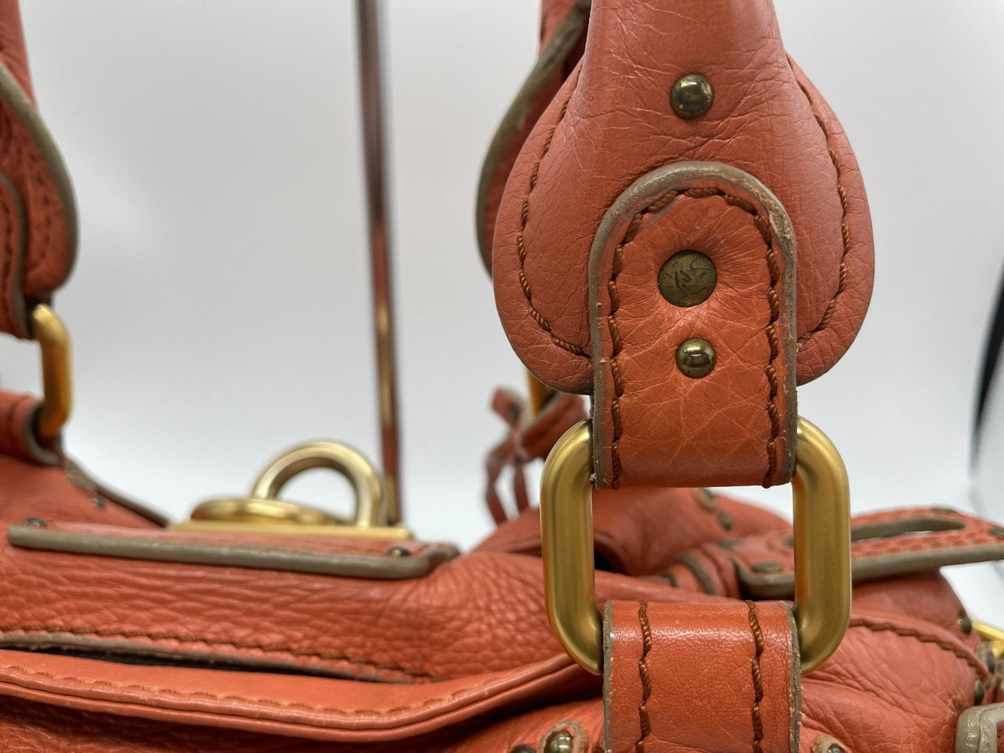 Chloe Paddington Handbag Shoulder Bag Red Orange Padlock Leather Key Auth 251010