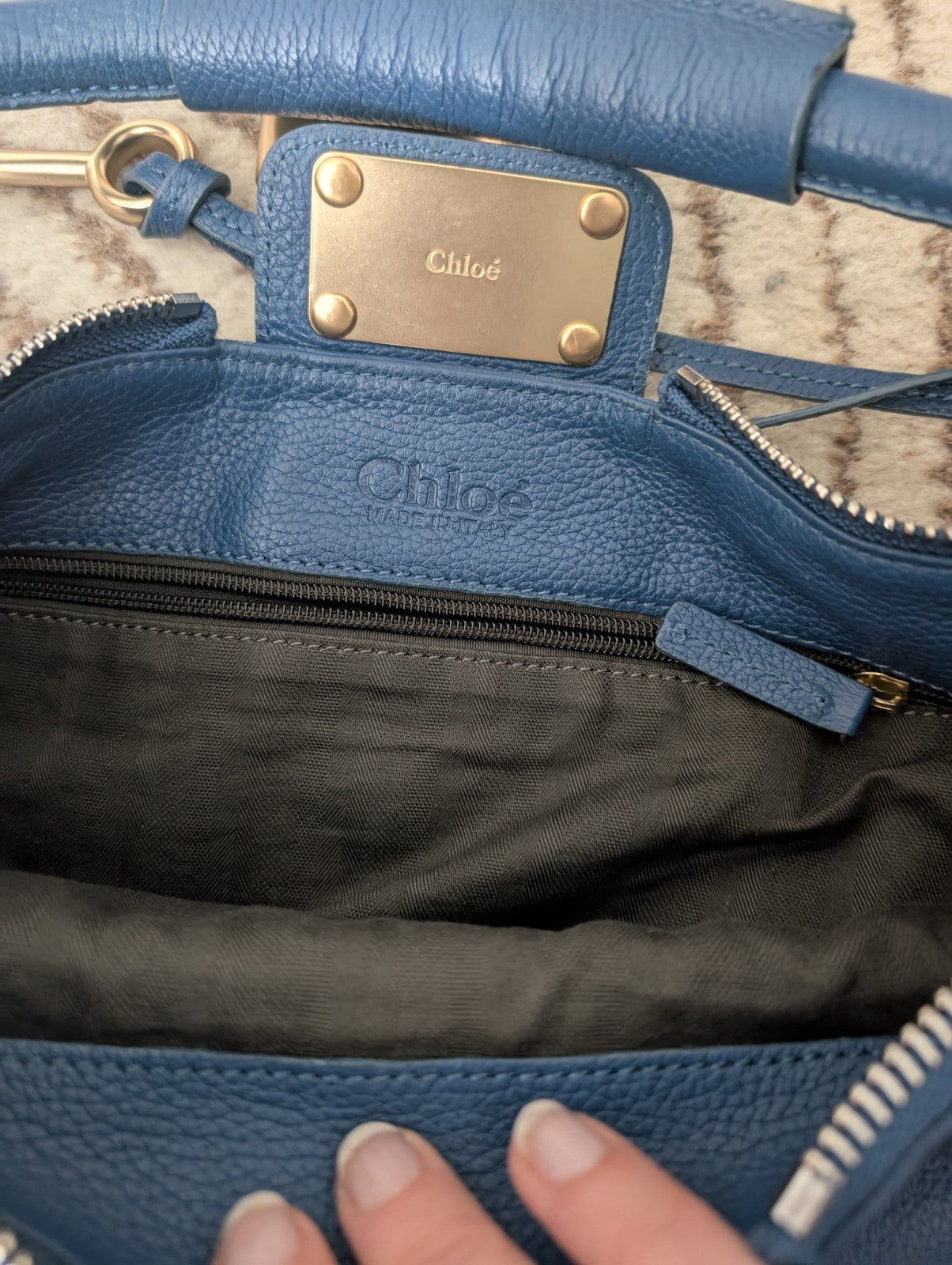 y2k Chloe paddington large hand bag blue leather cadena padlock used 202501m