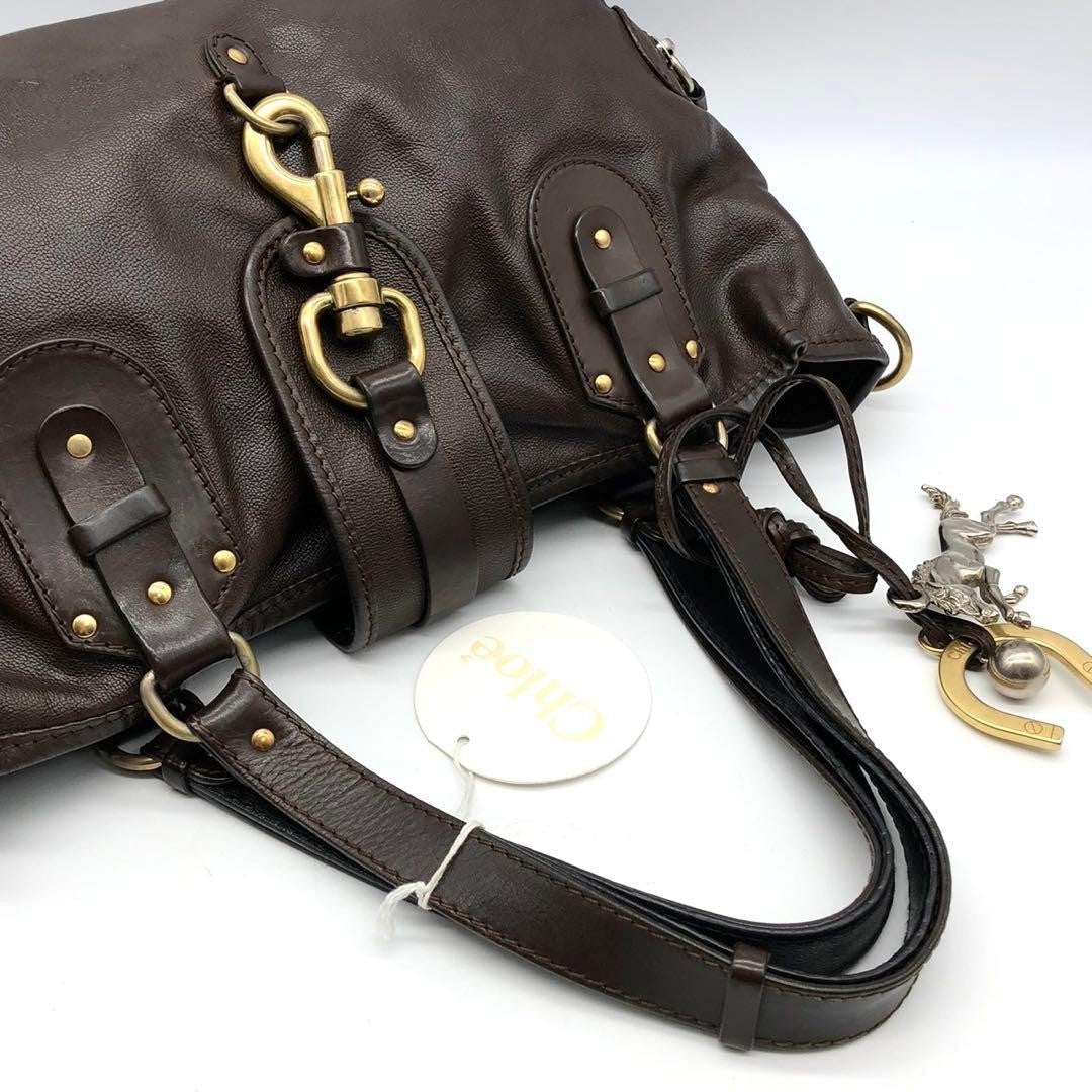 CHLOE Kerala Leather Brown Handbag Tote Bag Horse Charm Used