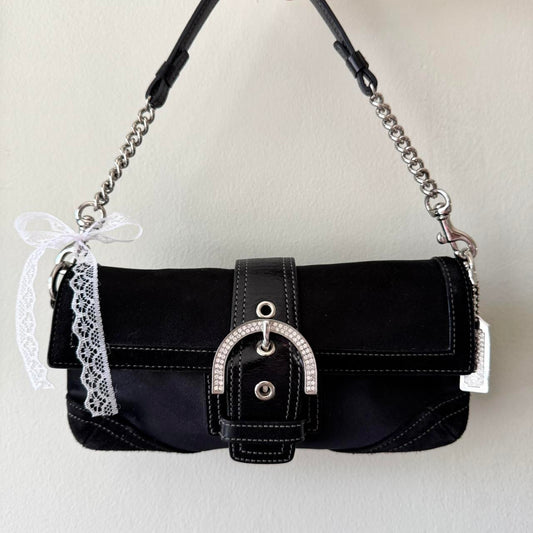 Vintage 2004 Coach rare Madison soho in black satin with Swarovski crystals!