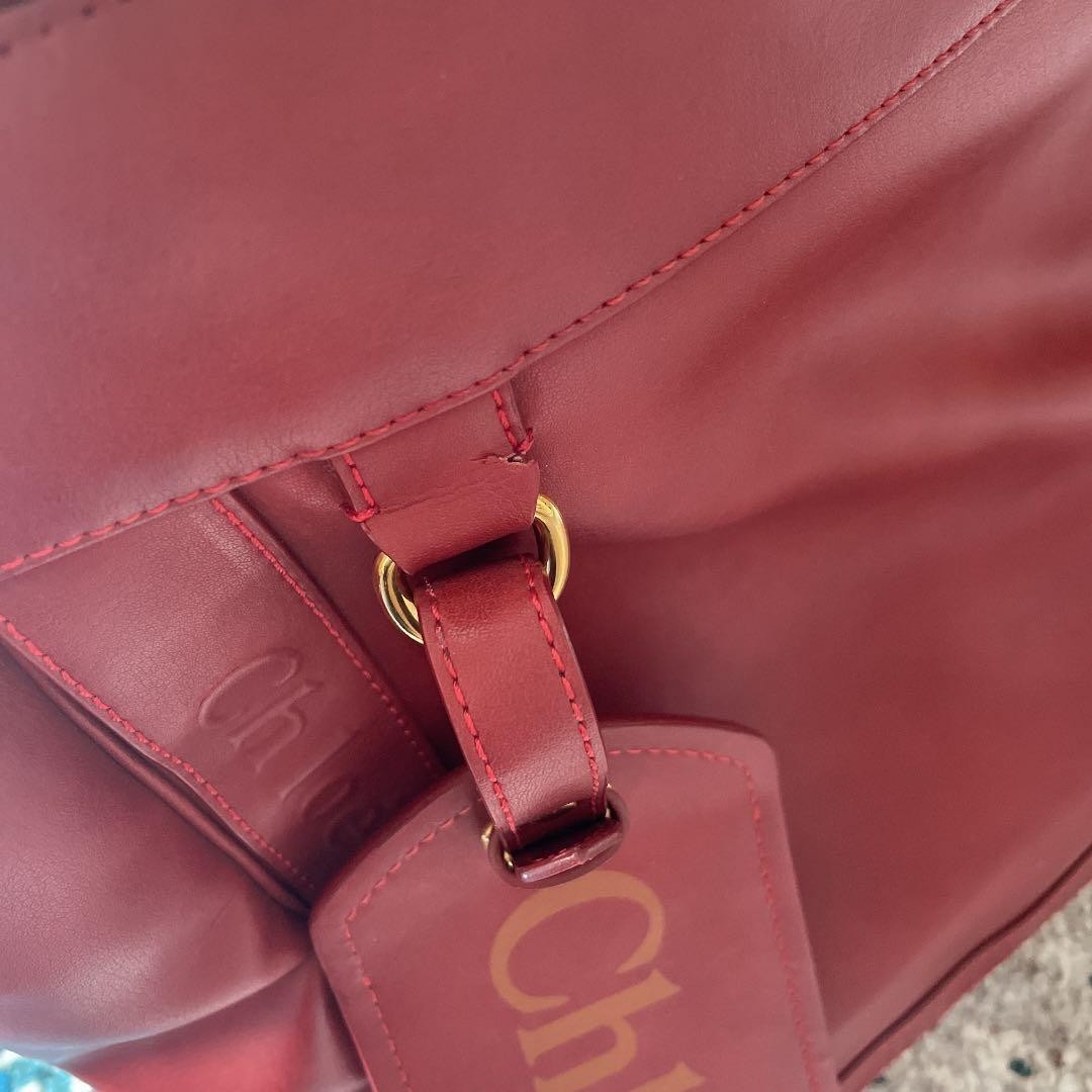 Authentic Chloe Eden Tote Shoulder Bag Red Leather Women's Logo Gold