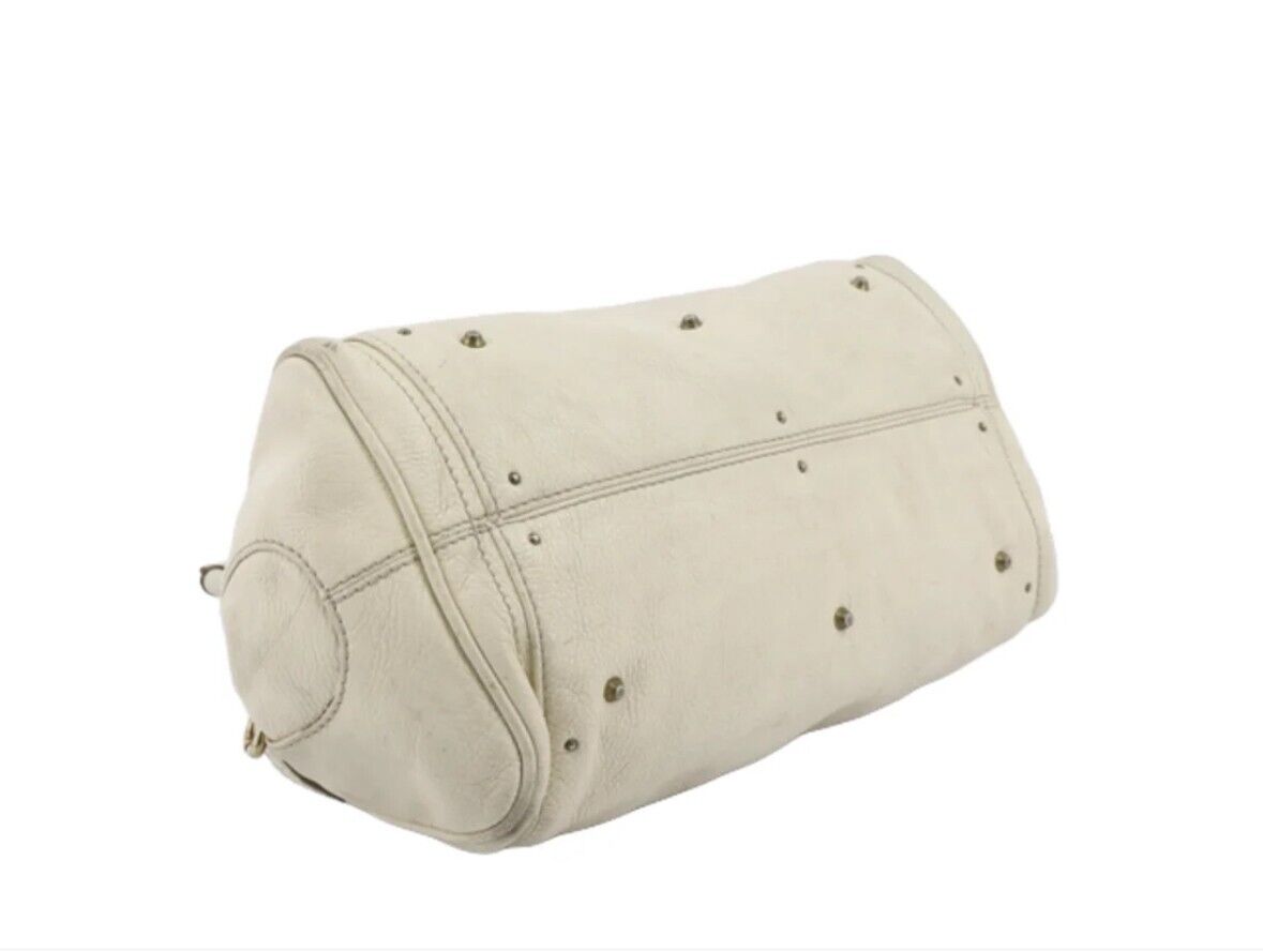 Chloe paddington leather shoulder bag with lock gold hardware ivory beige