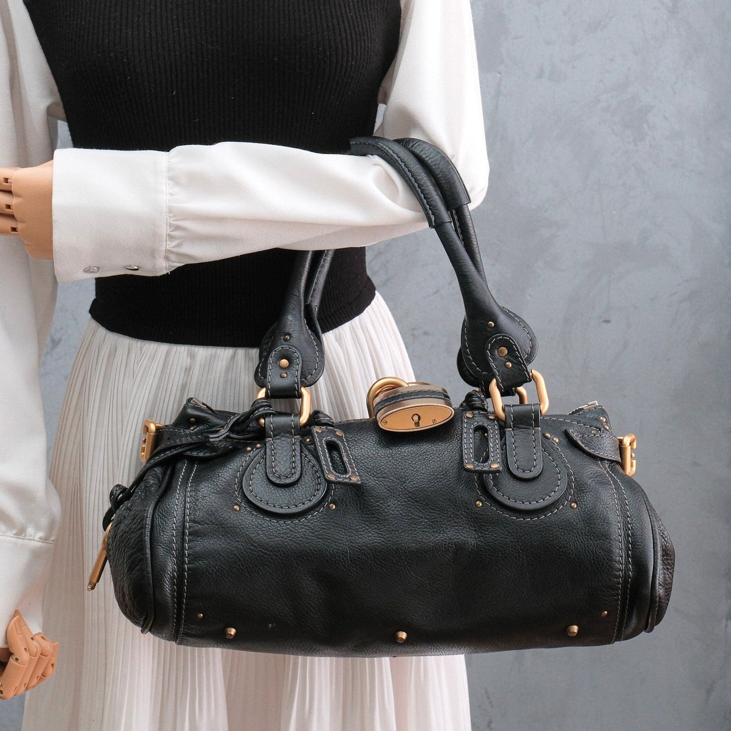 Chloe Paddington Hand Shoulder Bag Black Leather