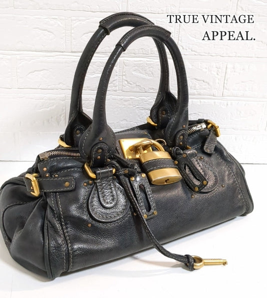 Chloe Paddington Black Leather Satchel Bag w/Padlock & Key Authentic Vintage✨