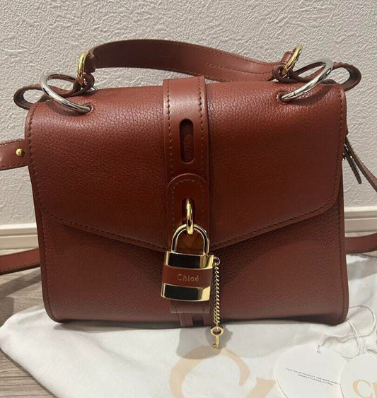 CHLOE Aby Leather Handbag 2way Shoulder Bag 27S SEPIA BROWN Used W/Storage Bag