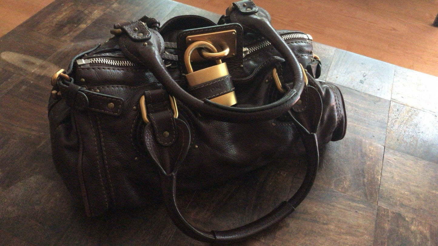 Chloe paddington hand bag leather brown gold silver authentic