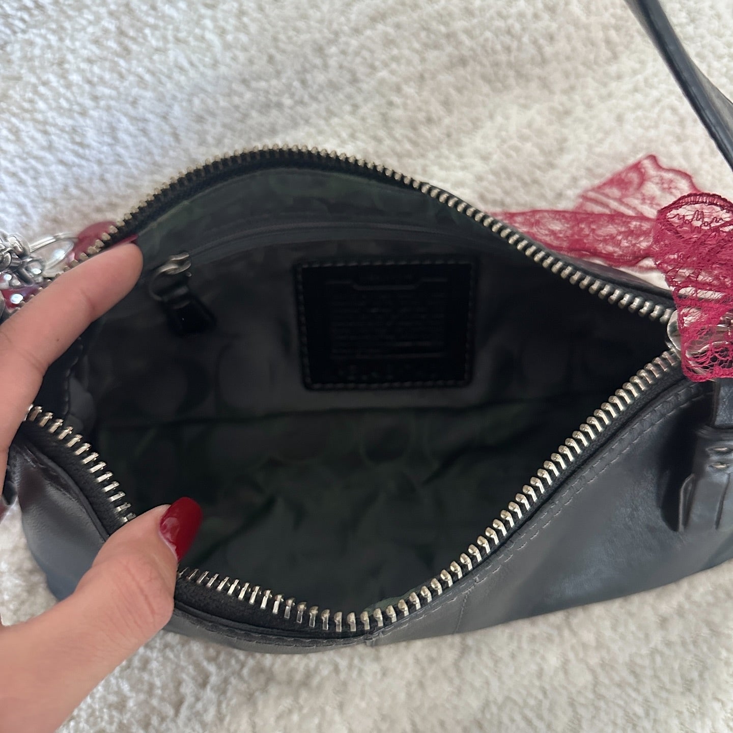y2k coach black leather east west bag