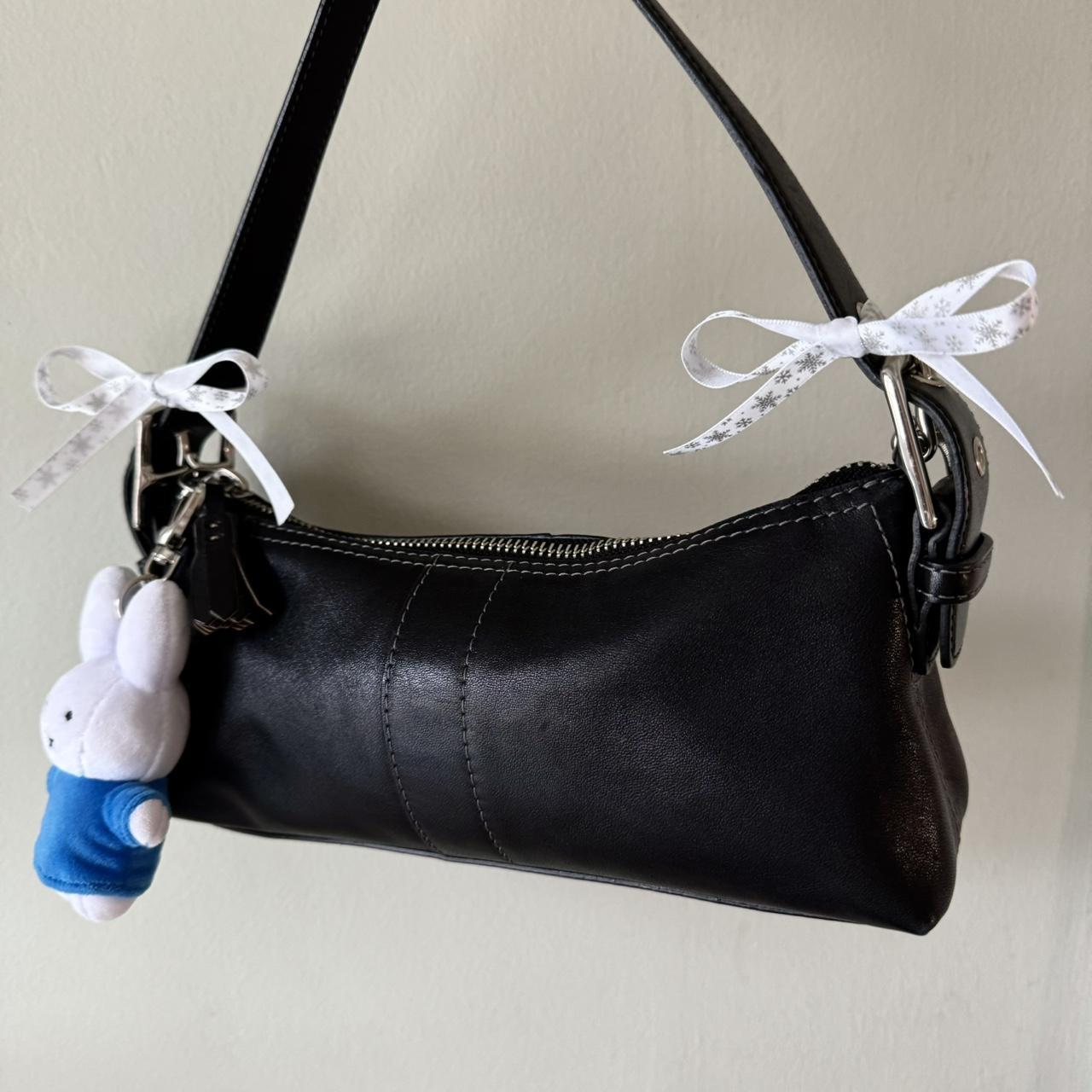 Vintage Y2K Coach black leather Demi baguette shoulder bag!