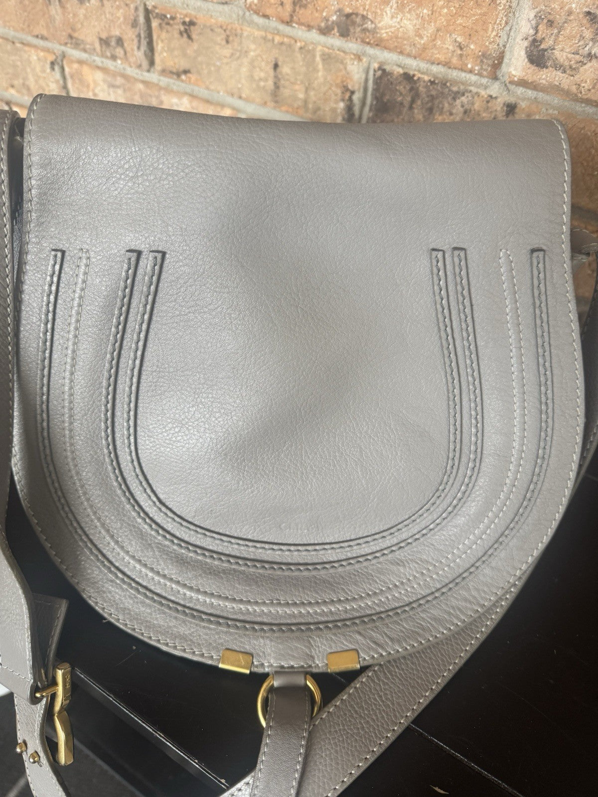 Authentic Chloé Marcie Medium Saddle Bag Cashmere Grey Leather Crossbody