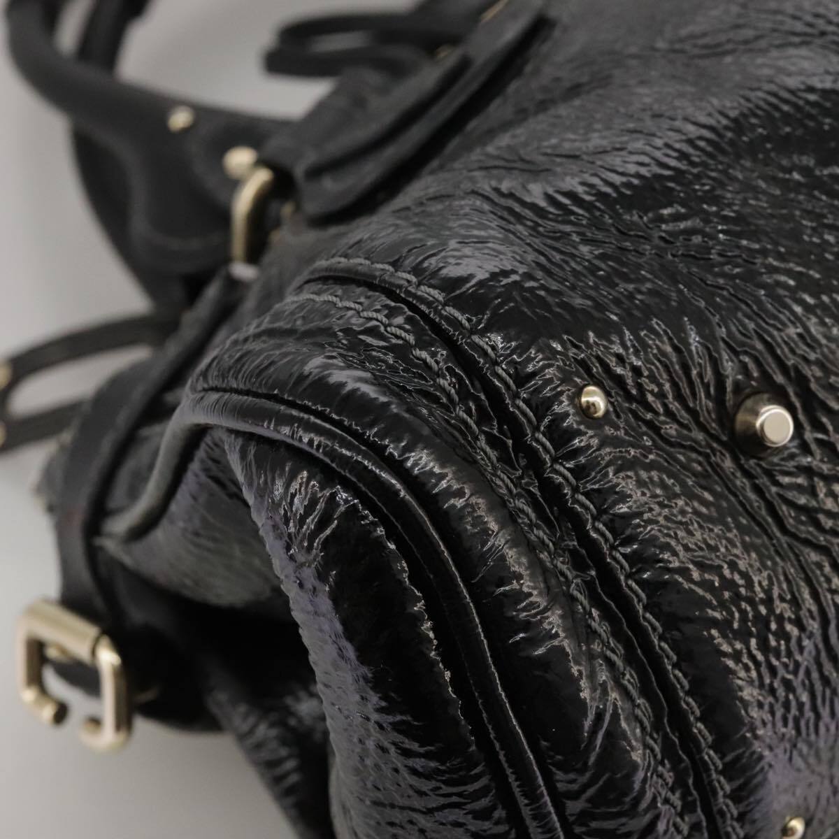 Chloe paddington hand bag enamel black auth mr780