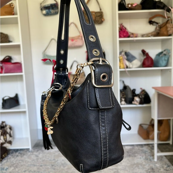y2k coach black leather hampton shoulder bag 🍒