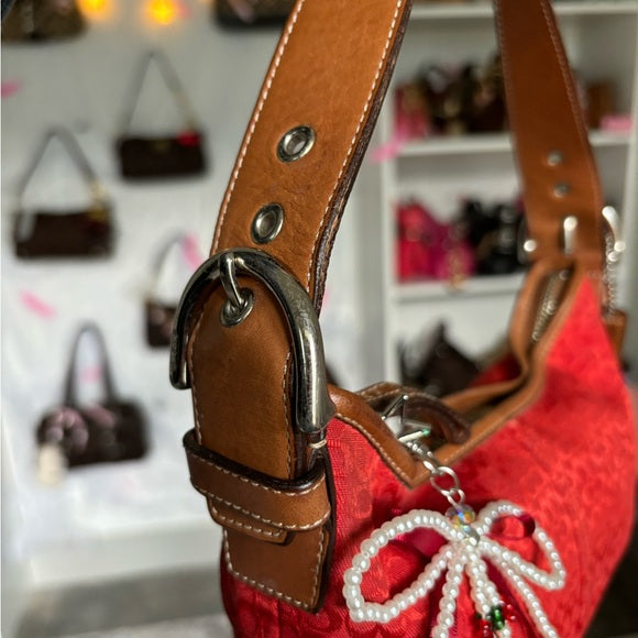 y2k coach soho hobo red jacquard shoulder bag 🍒