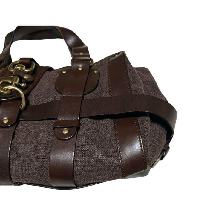 RARE Chloe Kerala brown Canvas Leather Handbag Tote Bag Gold Horse Charm