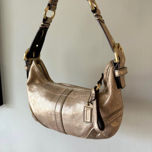 Vintage Y2K 2004 Coach Limited Edition metallic gold shimmer mini hobo shoulder bag!