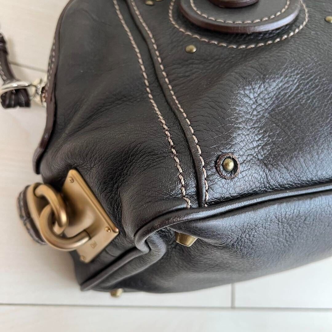 Chloe paddington gold padlock key dark brown hand bag mini boston bag used 2501m