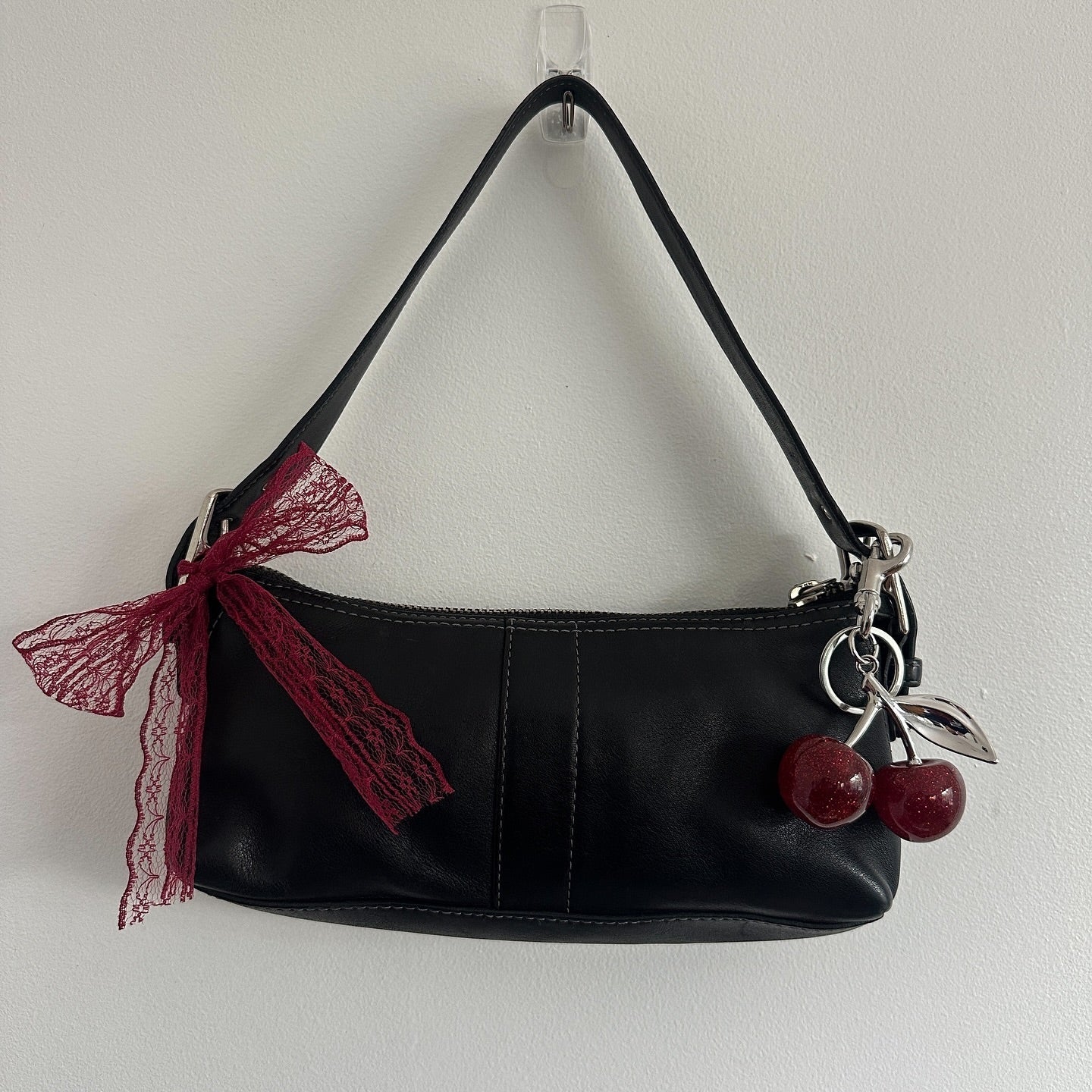 y2k coach black leather east west bag