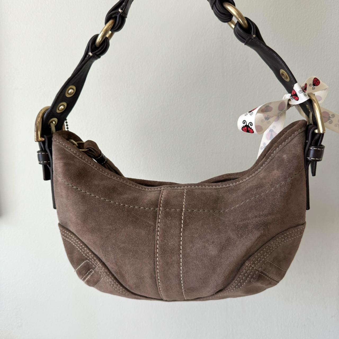Vintage Y2K Coach Brown suede leather mini hobo baguette!