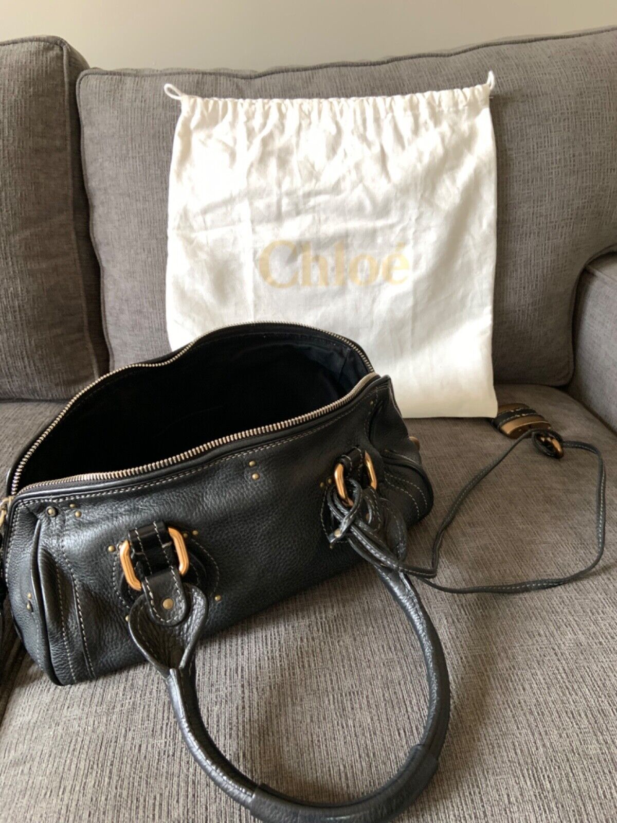 Chloe paddington black leather east west shoulder hobo bag lock key