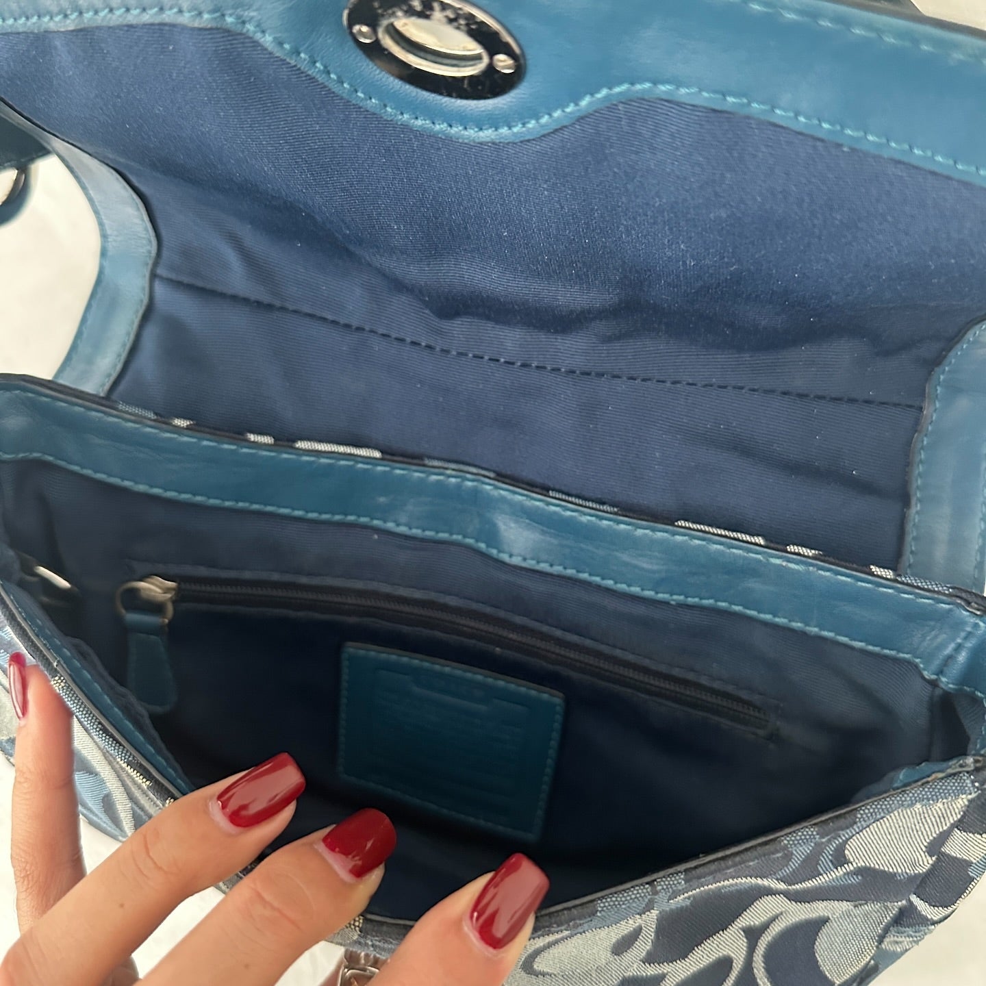 y2k coach blue monogram jacquard bag