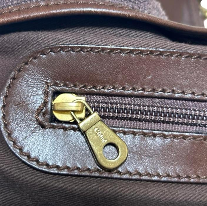 RARE Chloe Kerala brown Canvas Leather Handbag Tote Bag Gold Horse Charm