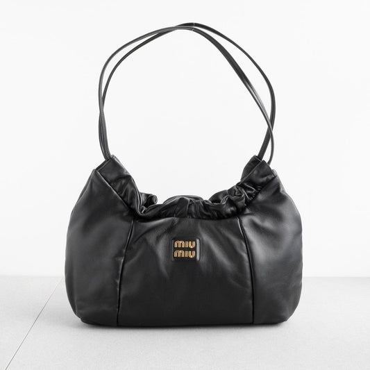 MIU MIU Nappa Leather  Hobo Bag  Black AW24 Shoulder Handbag 5BC175