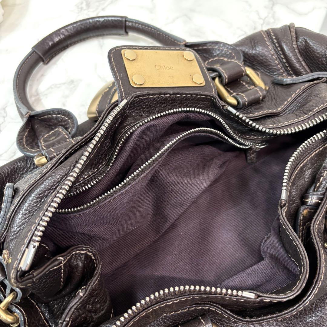 Chloe paddington hand bag leather dark brown with padlock key used authentic