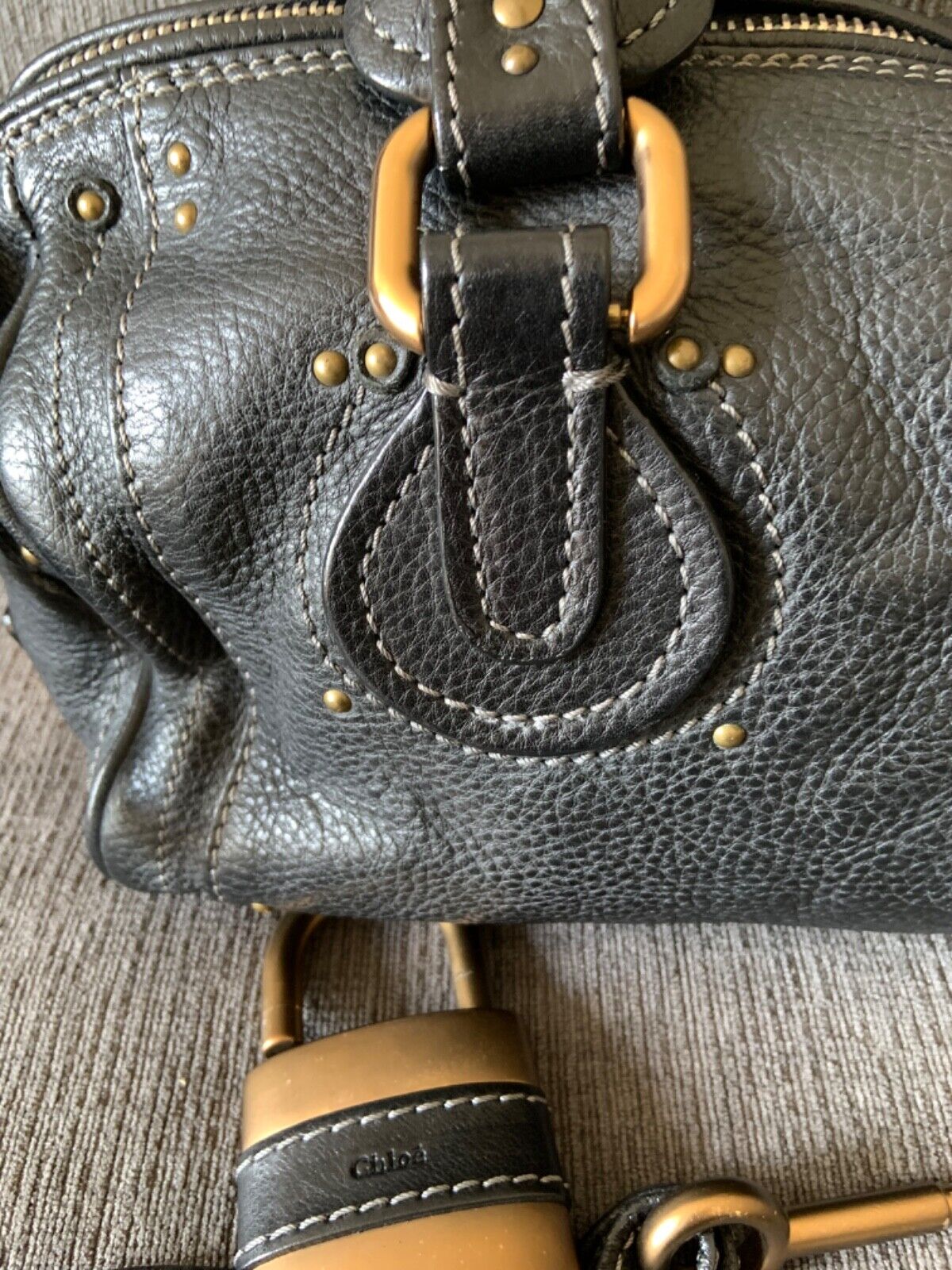 Chloe paddington black leather east west shoulder hobo bag lock key