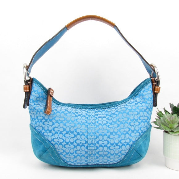 coach signature logo suede shoulder bag