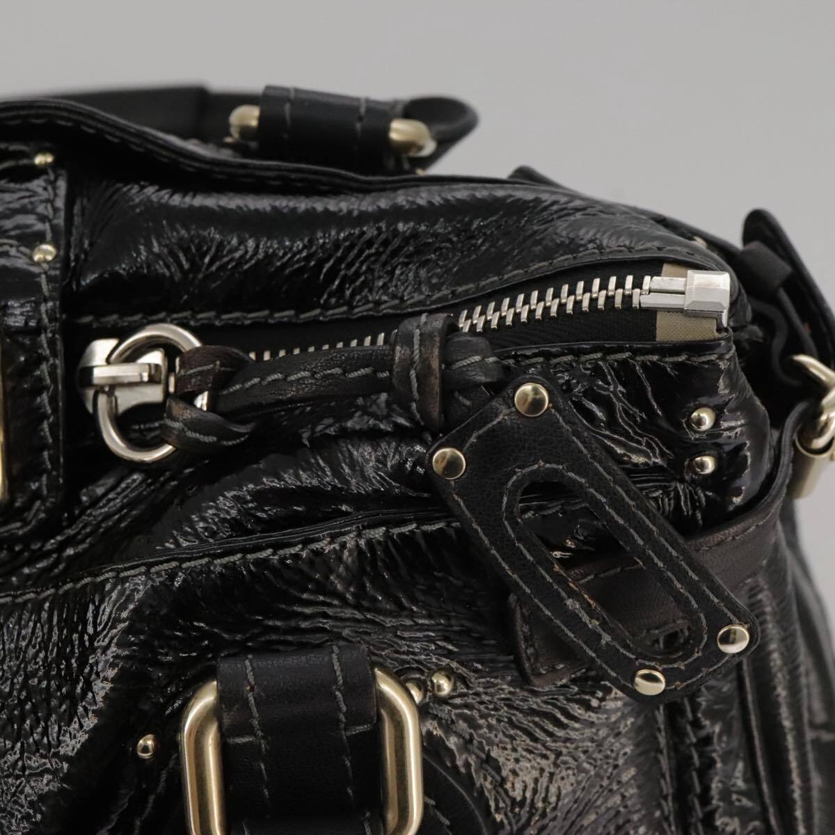 Chloe paddington hand bag enamel black auth mr780