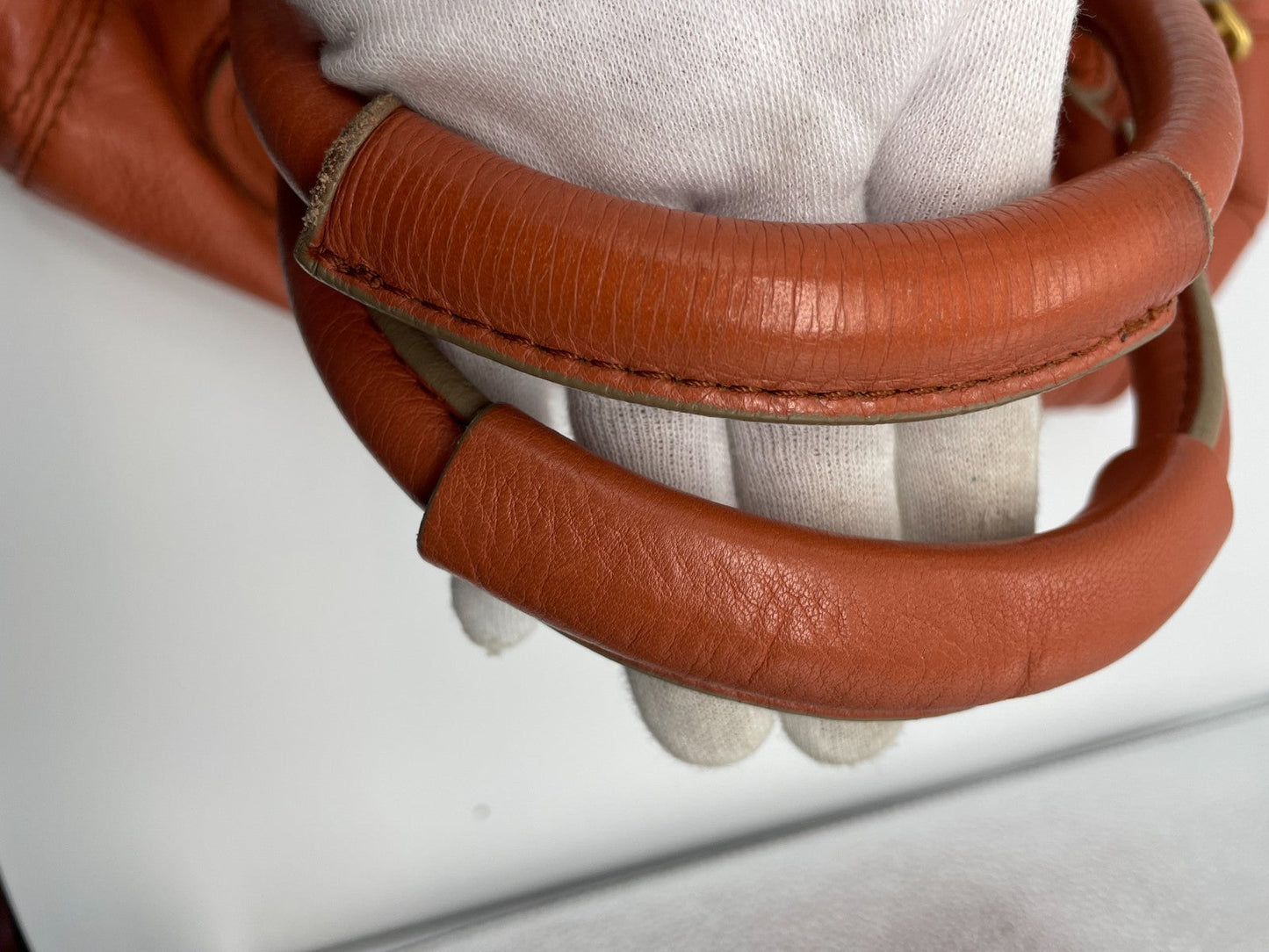 Chloe Paddington Handbag Shoulder Bag Red Orange Padlock Leather Key Auth 251010