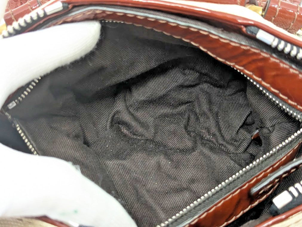 Chloe Paddington Leather Padlock Key Tote Shoulder Bag Red Ivory Women's Auth