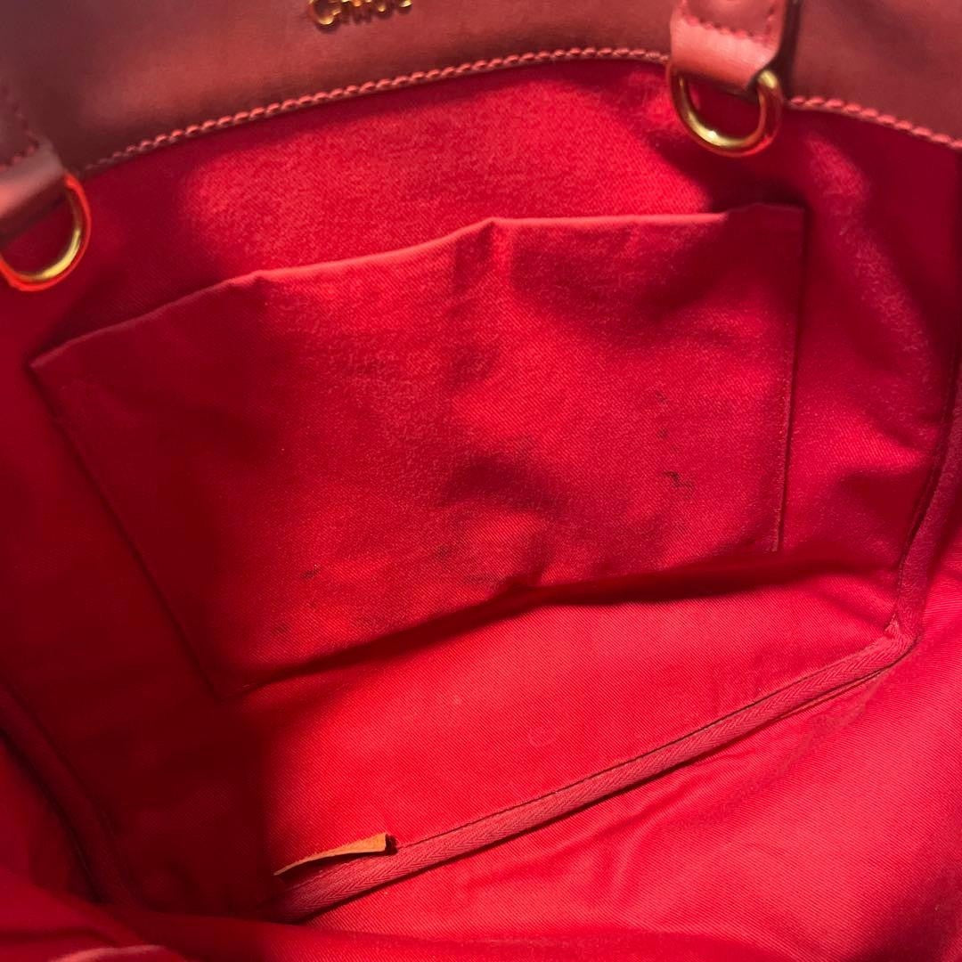 Authentic Chloe Eden Tote Shoulder Bag Red Leather Women's Logo Gold