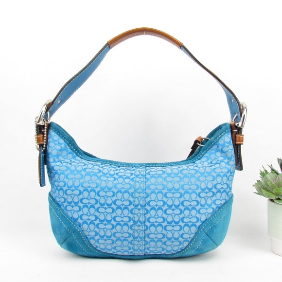 coach signature logo suede shoulder bag