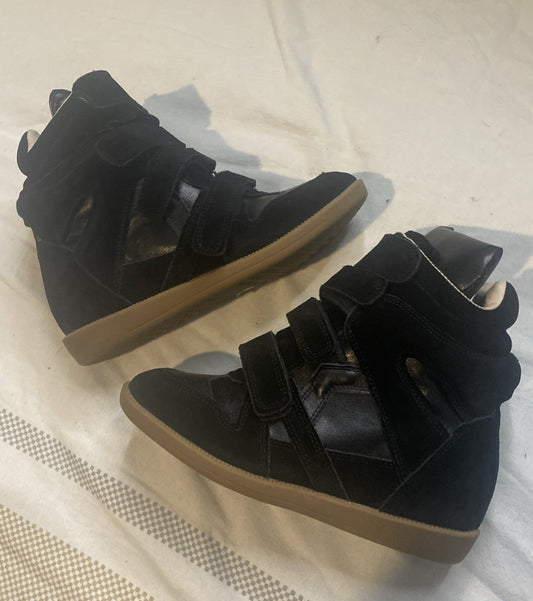 Isabel Marantz Bekett Sneakers Shoes Black Suede Wedge Black Leather Size 36