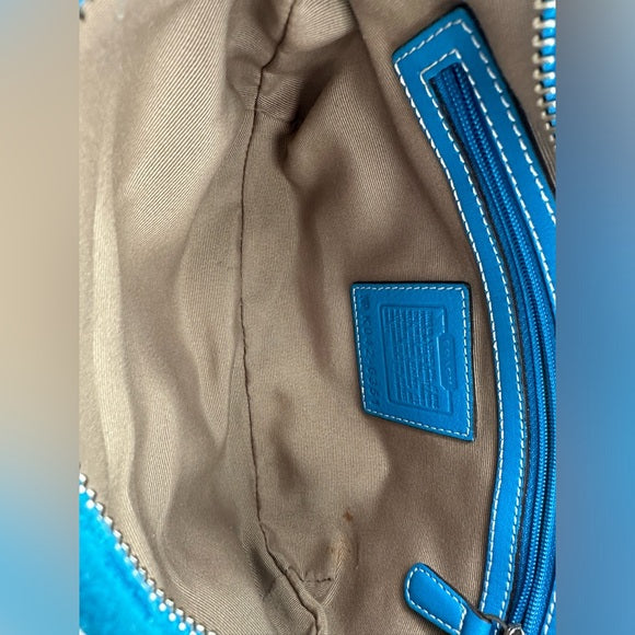 coach signature logo suede shoulder bag