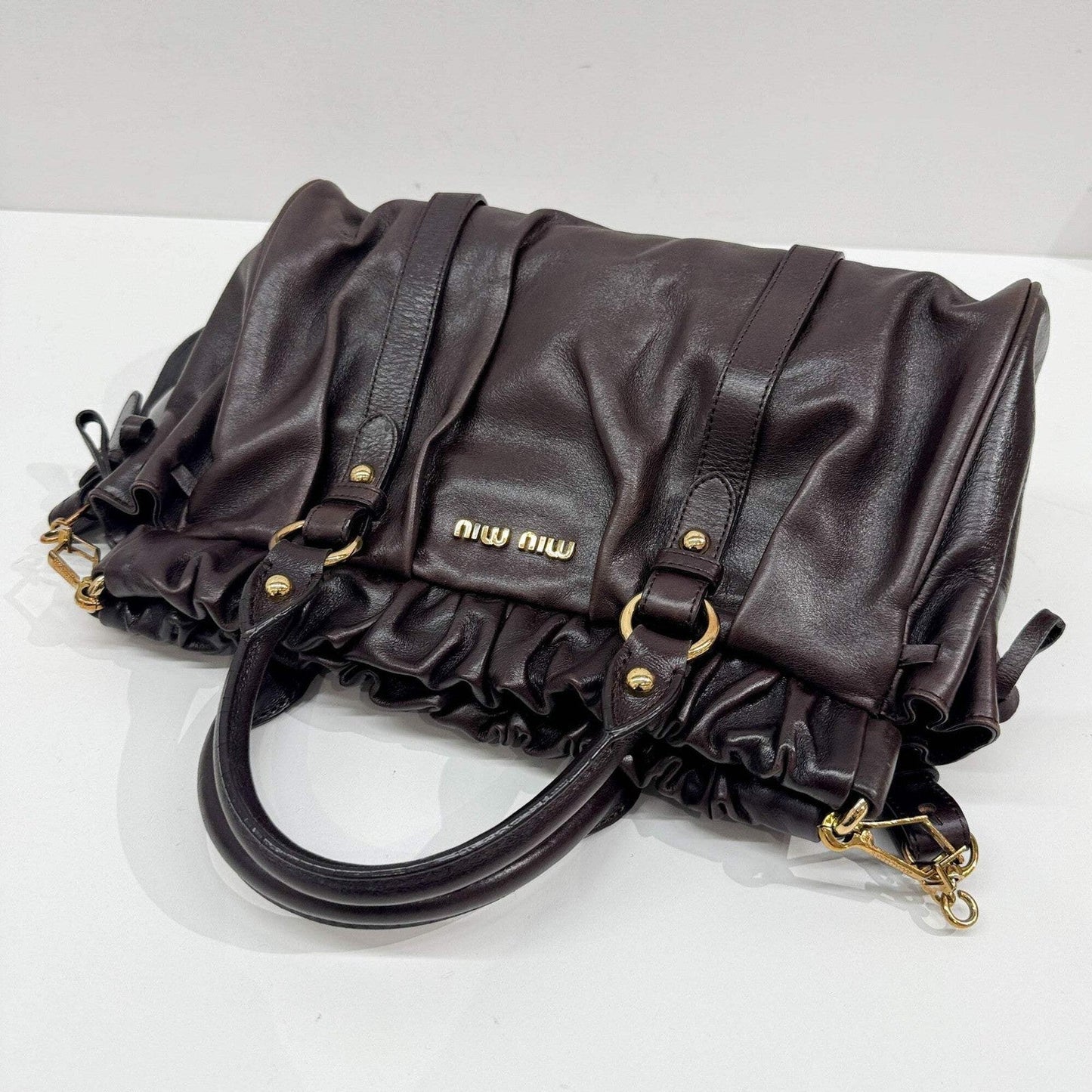 MIU MIU Vitello Dark Brown Leather Two Way Bag