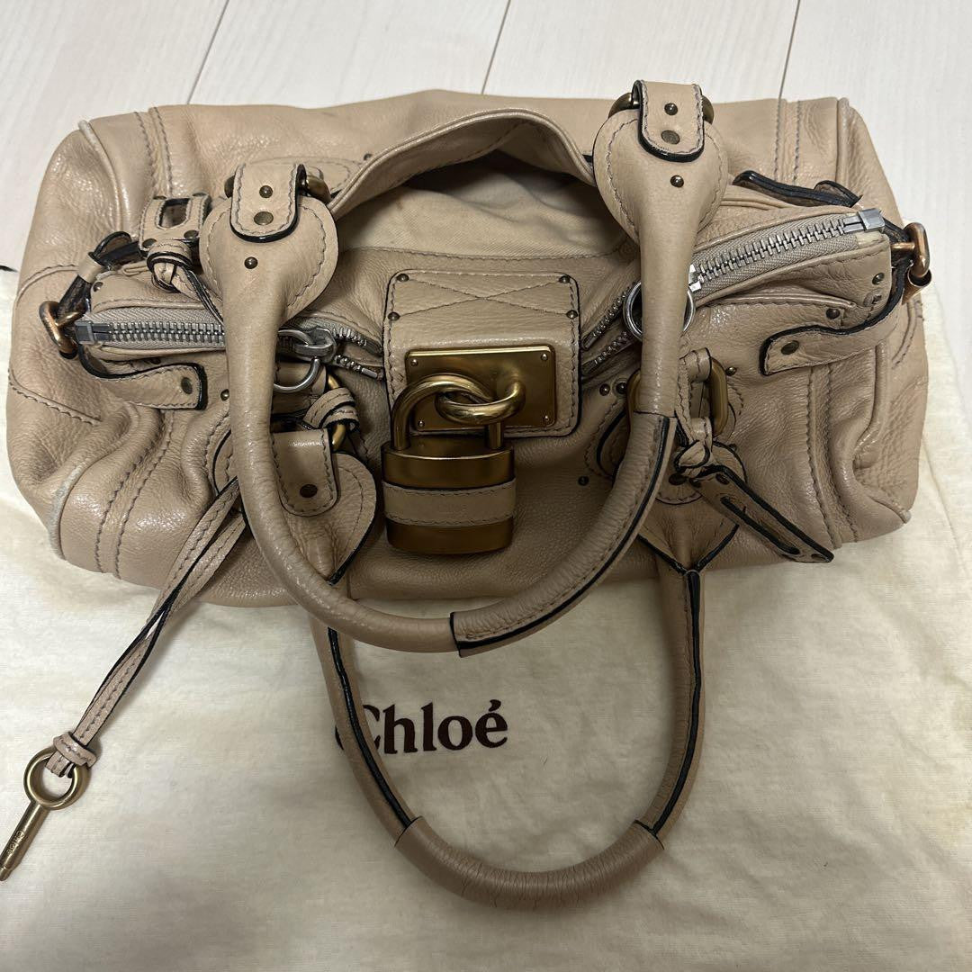 Chloe paddington shoulder bag handbag padlock key leather beige