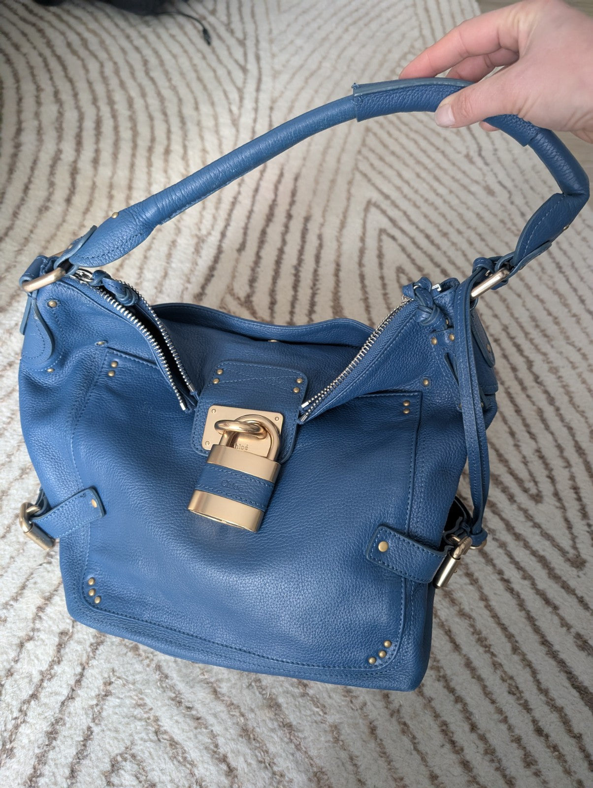 y2k Chloe paddington large hand bag blue leather cadena padlock used 202501m