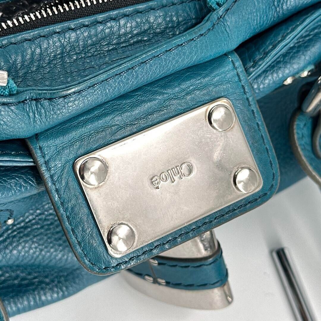Chloe paddington silver padlock key hand bag blue leather used 2501m