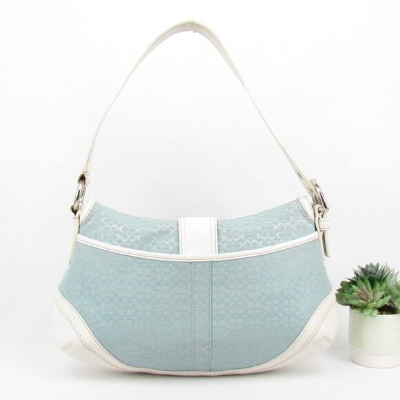 coach soho y2k blue white jacquard leather bag