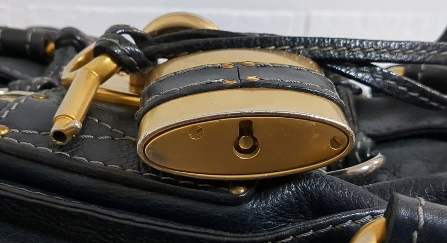 Chloe Paddington Black Leather Satchel Bag w/Padlock & Key Authentic Vintage✨