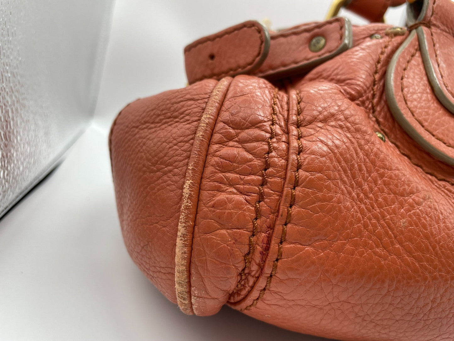 Chloe Paddington Handbag Shoulder Bag Red Orange Padlock Leather Key Auth 251010