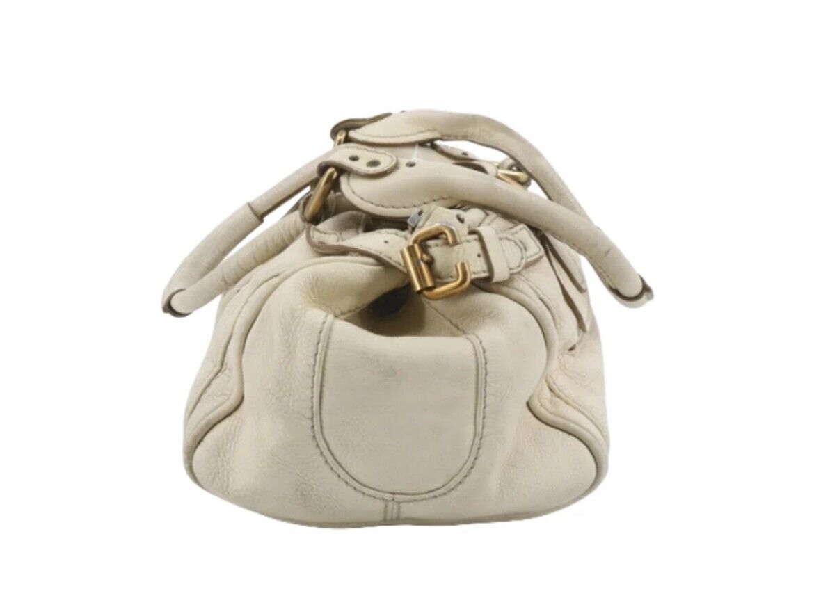 Chloe paddington leather shoulder bag with lock gold hardware ivory beige
