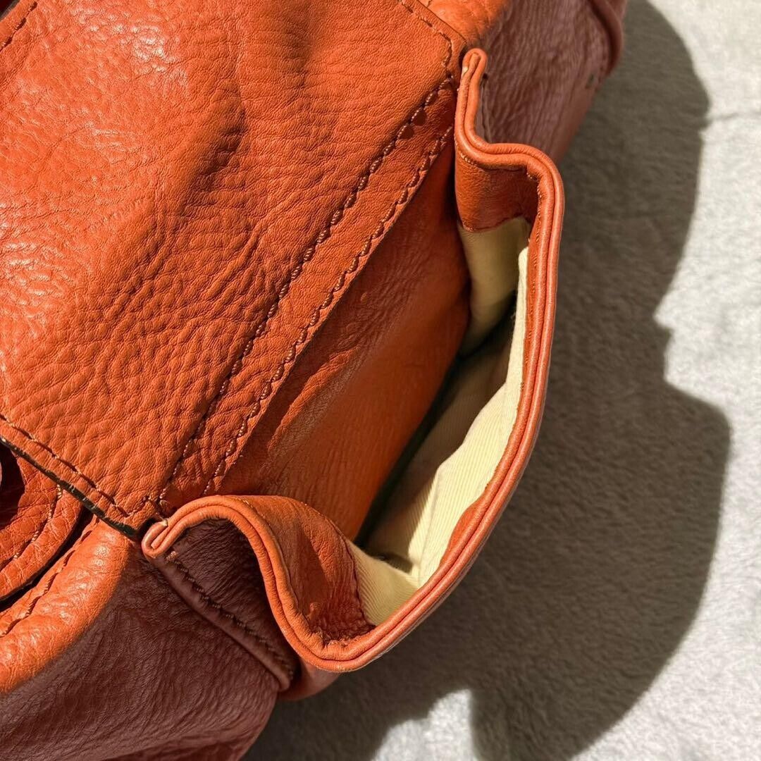 Chloe paddington gold padlock key orange hand bag grained leather used 2501m
