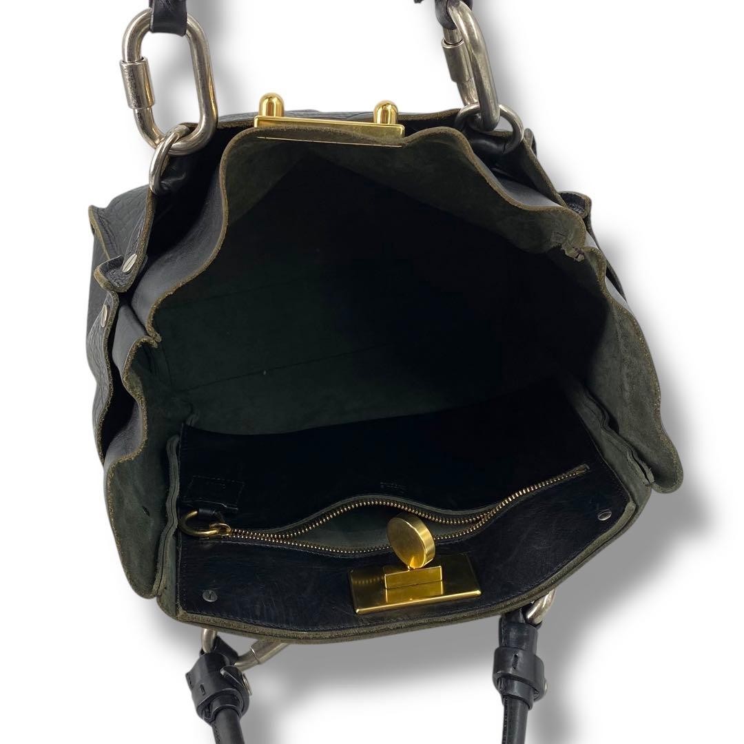 Auth Chloe Black Leather Turn Lock Tote Bag Vintage Shoulder Bag A4 Large Japan