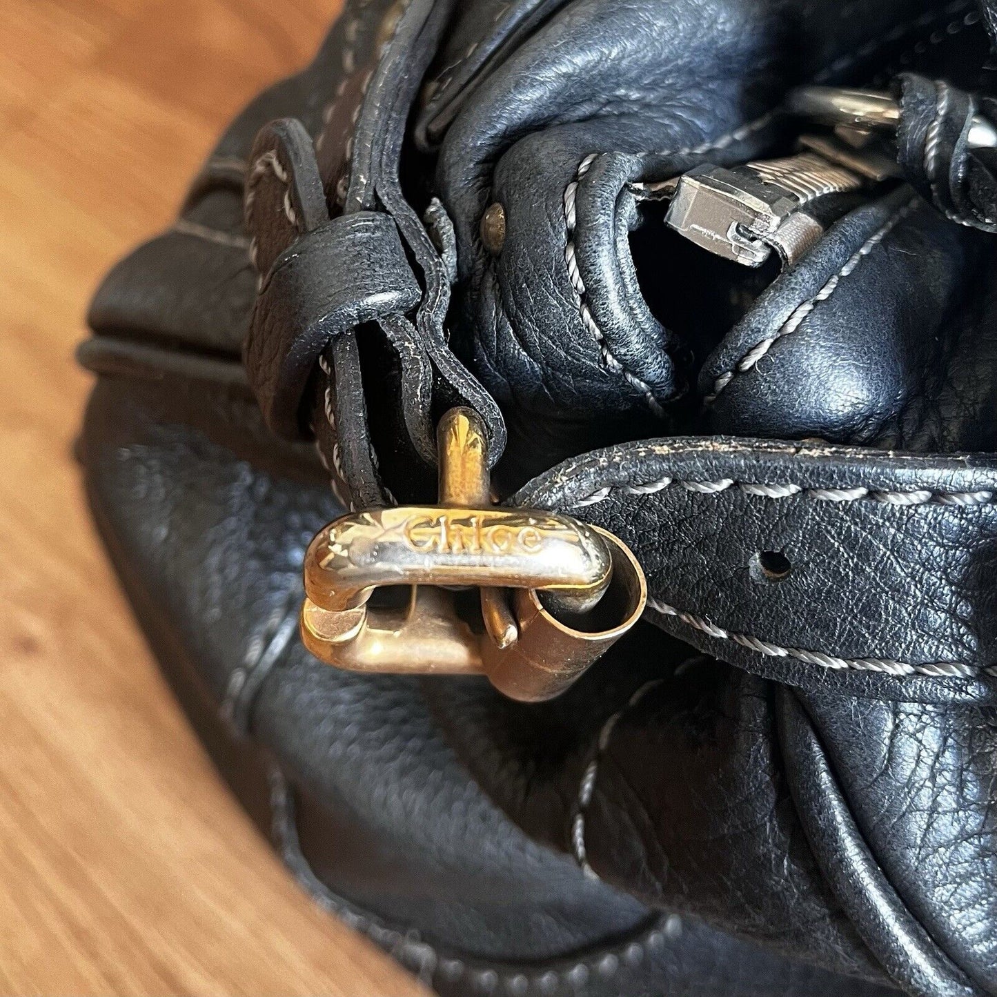 Chloe paddington leather hand bag black leather medium padlock key free shipping