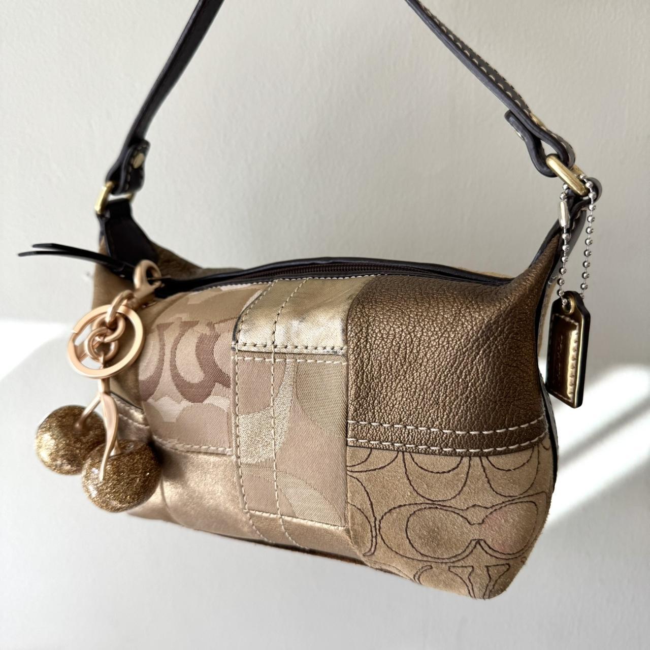 Vintage Y2K Coach gold suede patchwork mini Hampton baguette!