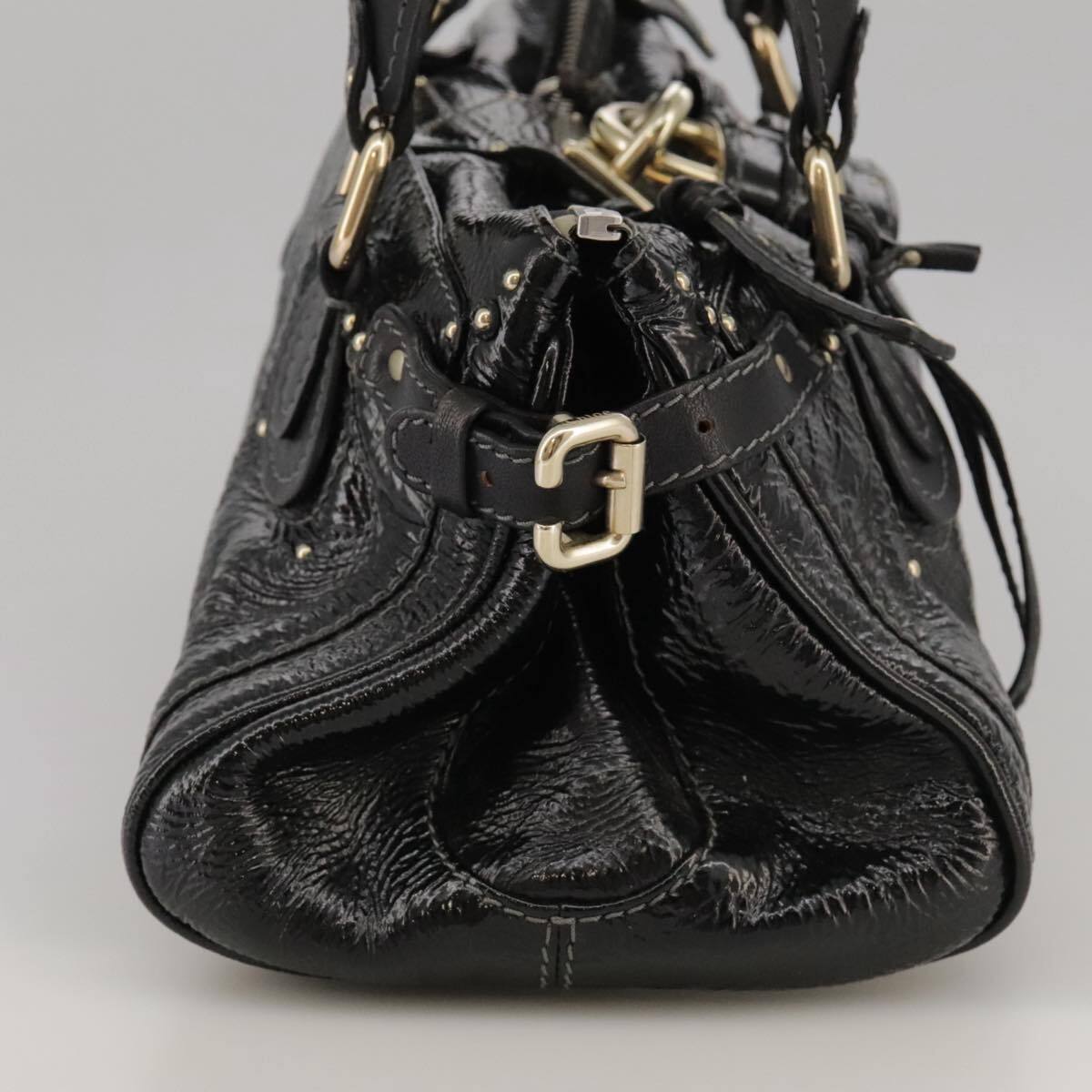 Chloe paddington hand bag enamel black auth mr780
