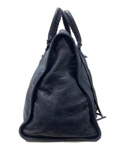 Auth Balenciaga The Work City Tote Bag Navy Blue Leather Handbag 132110 Italy